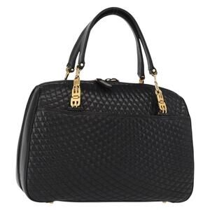 BALLY Quilted Hand Bag Leather Black Gold Auth 154728